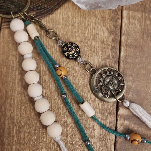 Bohemian Sun Moon Essential Oil Purse Charm Keychain Aromatherapy Boho Bag Clip - Picture 6 of 14